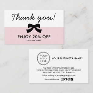 Pink Thank You Logo Business Discount Card