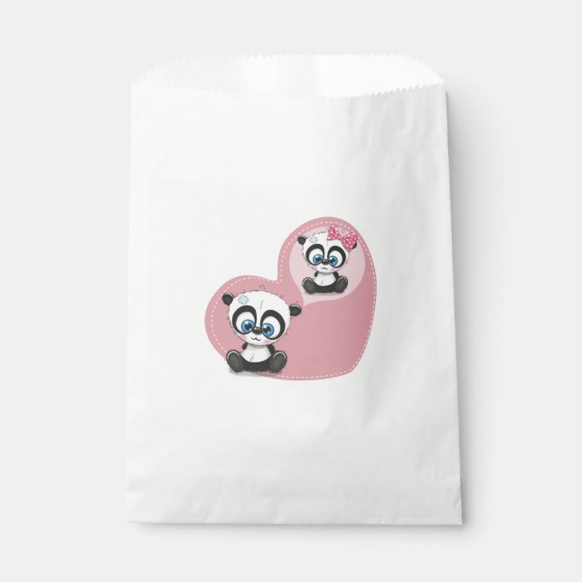 Pink Thank You Panda Teddy Bear Wedding Party Favour Bags (Front)