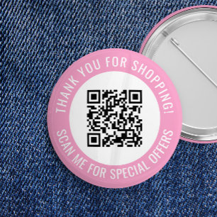 Pink Thank You & Scan Me Promotional QR Code 6 Cm Round Badge