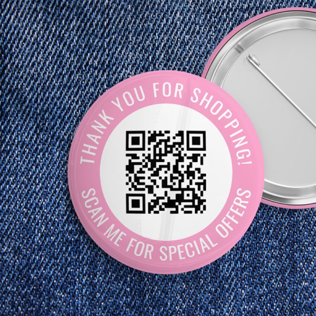 Pink Thank You & Scan Me Promotional QR Code 6 Cm Round Badge (Creator Uploaded)