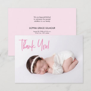 Pink Thank You Script Baby Girl Photo baby shower  Card