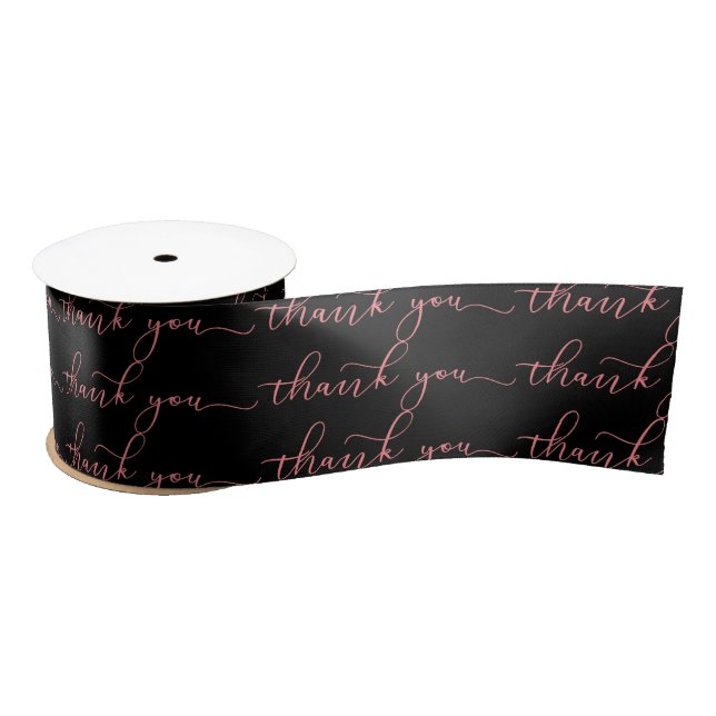 Pink Thank You Text design Satin Ribbon (Spool)