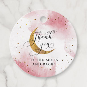 Pink Thank You To The Moon and Back Birthday  Favour Tags