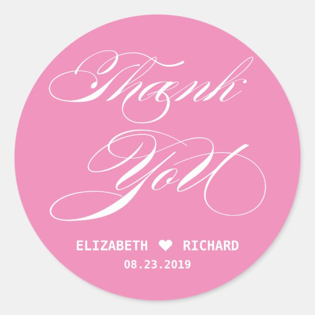  Pink Thank You Wedding Favour Classic Round Sticker (Front)