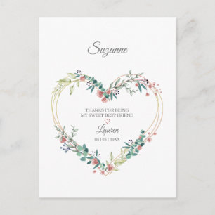 Pink Thank Your Best Friends Floral Heart Postcard