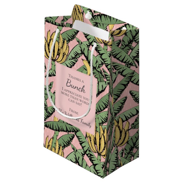 Pink Thanks a Bunch Tropical Bananas Appreciation Small Gift Bag (Front Angled)