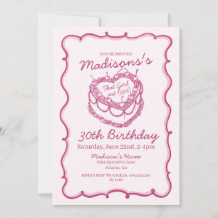 Pink That Girl Heart Coquette Cherry Cake Birthday Invitation