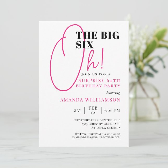 Pink The Big 60th Surprise Birthday Invitation (Standing Front)