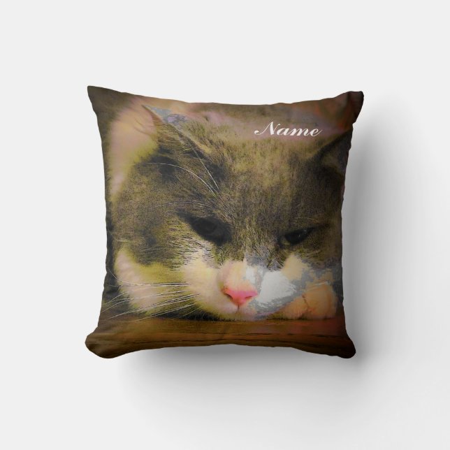 Pink the Cat Sad Face Cushion (Front)