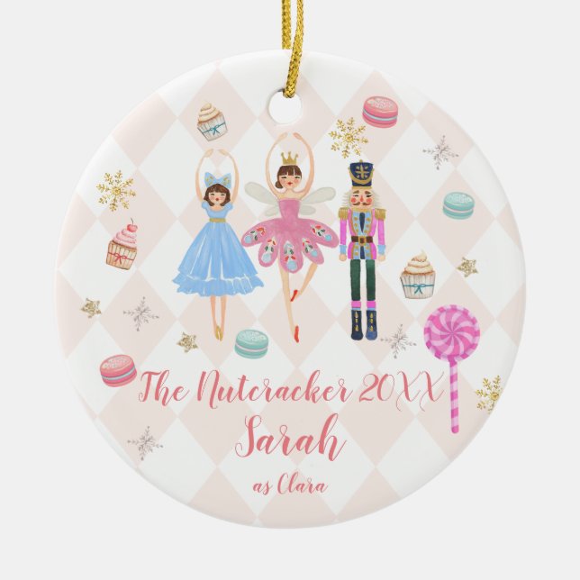 Pink The Nutcracker Clara Christmas Ballet Dancer Ceramic Tree Decoration (Front)