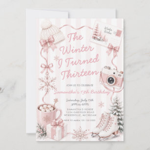 Pink The Winter I Turned Thirteen Birthday Invitation