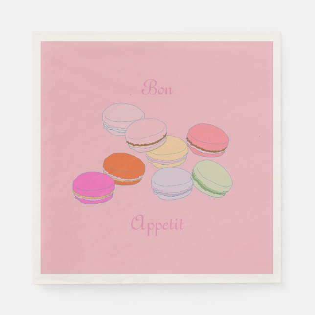 Pink Theme Paris French Macaron Bon Appetit Napkin (Front)