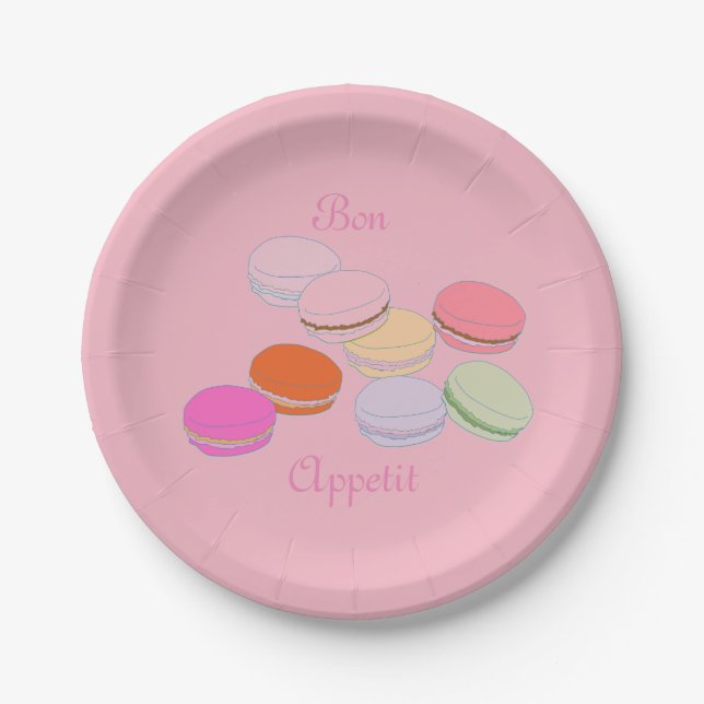 Pink Theme Paris French Macaron Bon Appetit Paper Plate (Front)