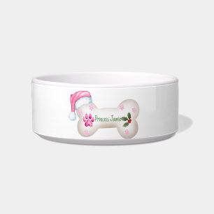 Pink Theme Personalizable Dog Bone Christmas Bowl