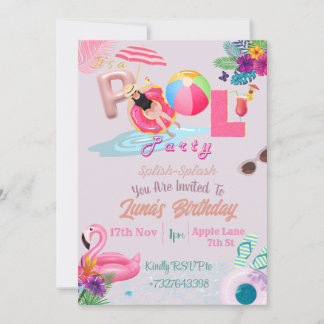 PInk Theme Pool Party Invitation