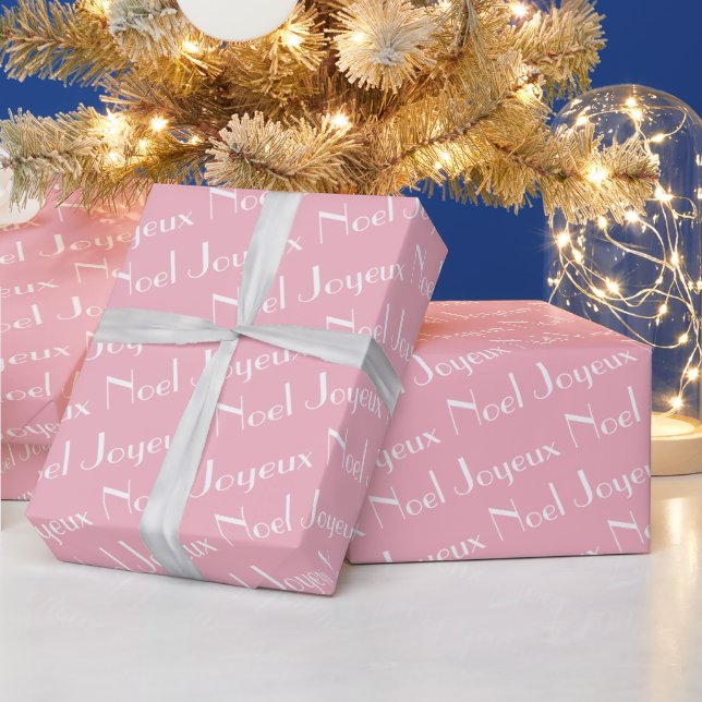 Pink Themed Paris French Christmas Joyeux Noel Wrapping Paper (Holidays)