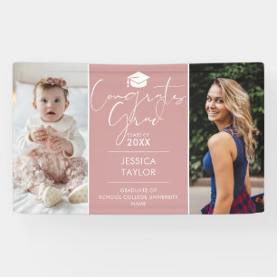 Pink Then And Now 2 Photo Graduation Party Banner