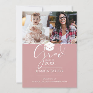 Pink Then And Now 3 Photo Graduation Announcement