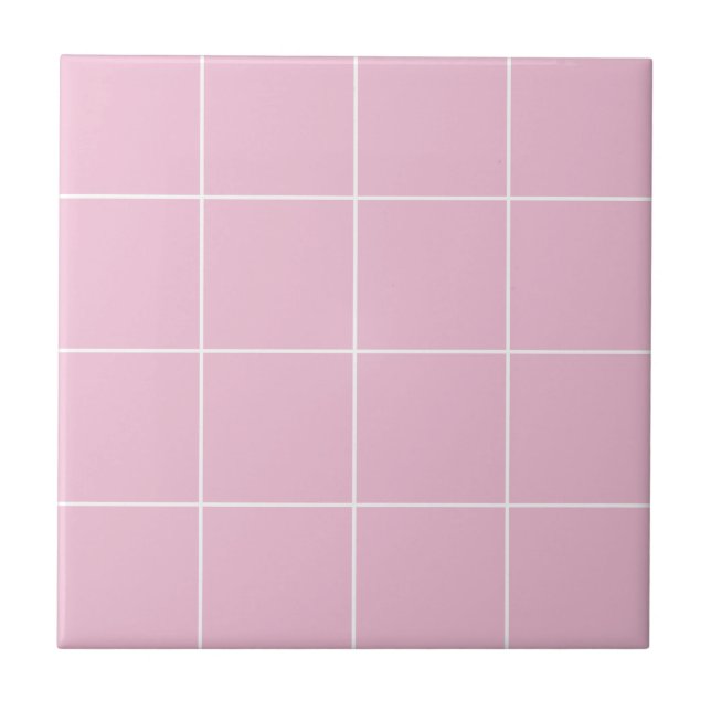 Pink Thin Modern Geometric Checkers Simple Tile (Front)
