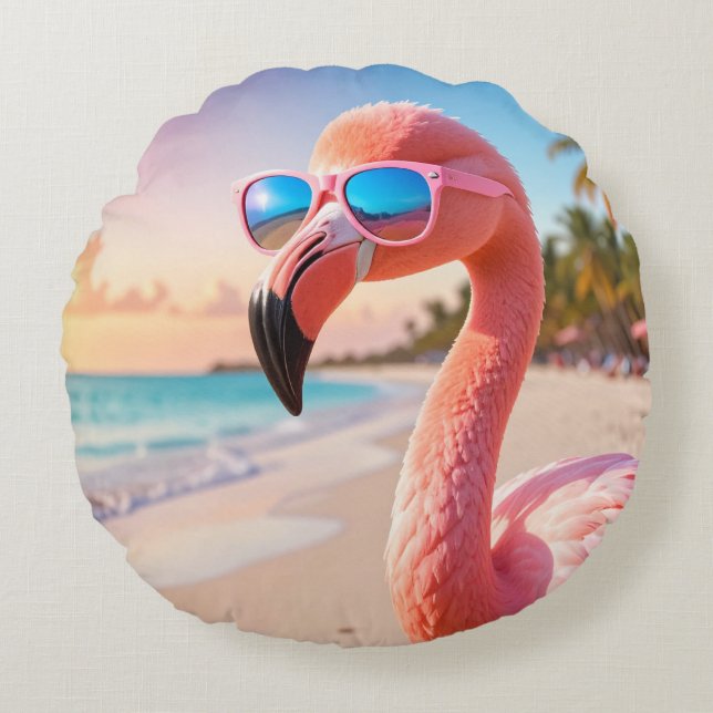 PINK THINKER Flamingo Pink Round Cushion (Front)