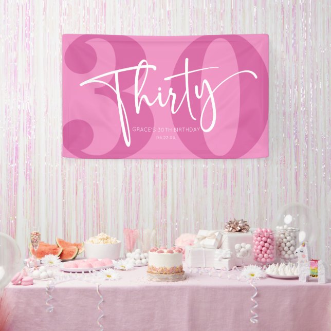 Pink Thirty 30th Thirtieth Birthday Party Banner (Party)