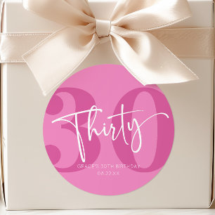 Pink Thirty 30th Thirtieth Birthday Party Favour Classic Round Sticker