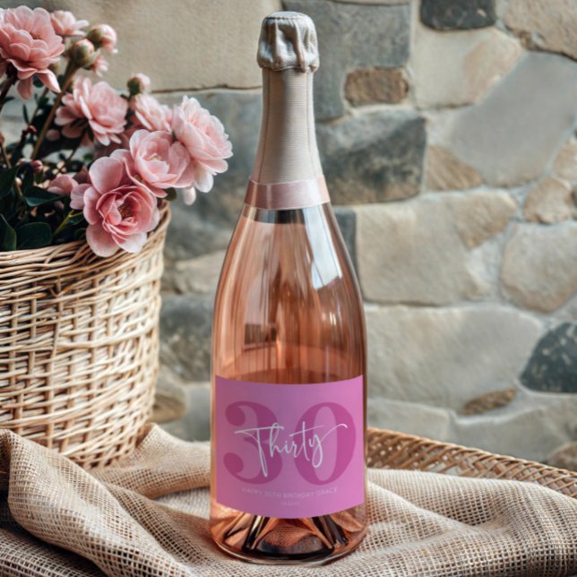Pink Thirty 30th Thirtieth Birthday Party Gift Sparkling Wine Label (Creator Uploaded)