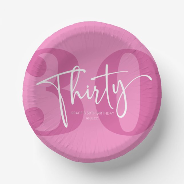 Pink Thirty 30th Thirtieth Birthday Party Paper Plate (Front)