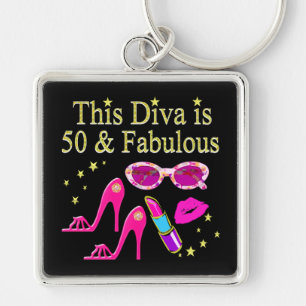 PINK THIS DIVA IS 50 & FABULOUS DESIGN KEY RING