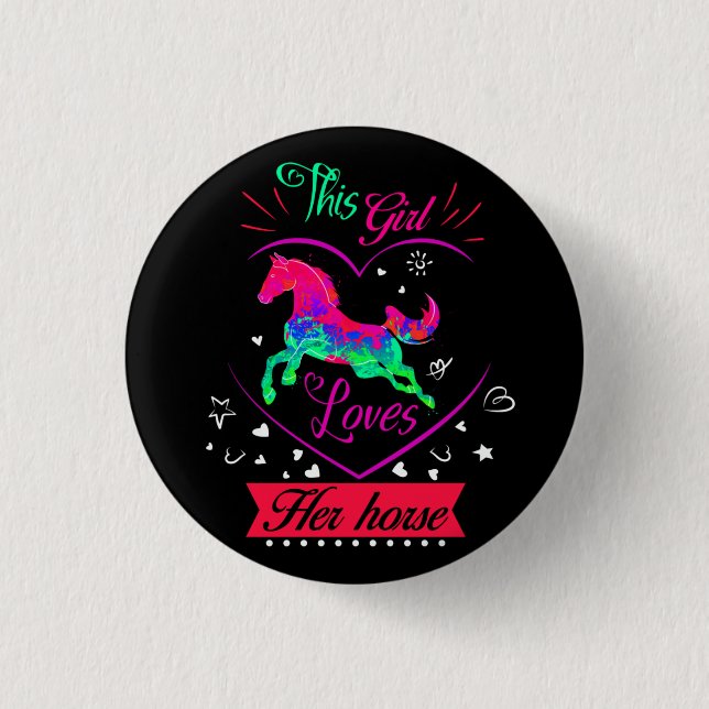Pink This Girl Loves Her Horse     3 Cm Round Badge (Front)