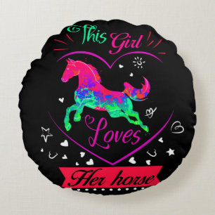 Pink This Girl Loves Her Horse Round Cushion