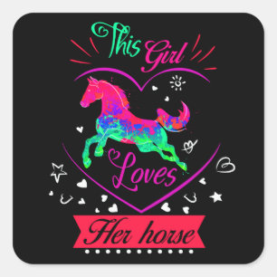 Pink This Girl Loves Her Horse Square Sticker