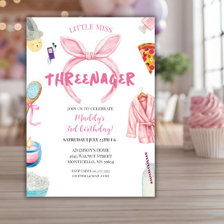 Pink Threenager 3rd Girl Birthday Party Invitation