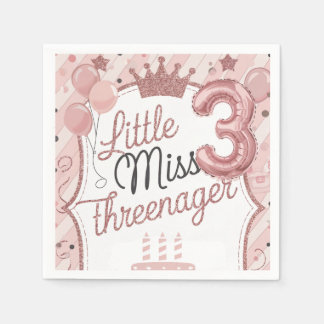 Pink Threenager Birthday Party Napkins 
