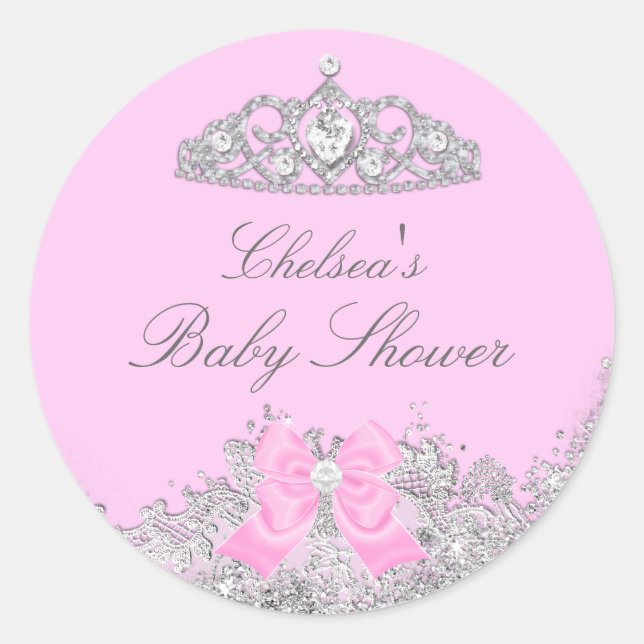 Pink Tiara & Bow Baby Shower Sticker (Front)