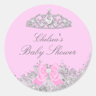 Pink Tiara & Bow Baby Shower Sticker