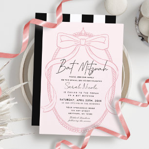 Pink Tiara & Bow Frame Bat Mitzvah Invitation