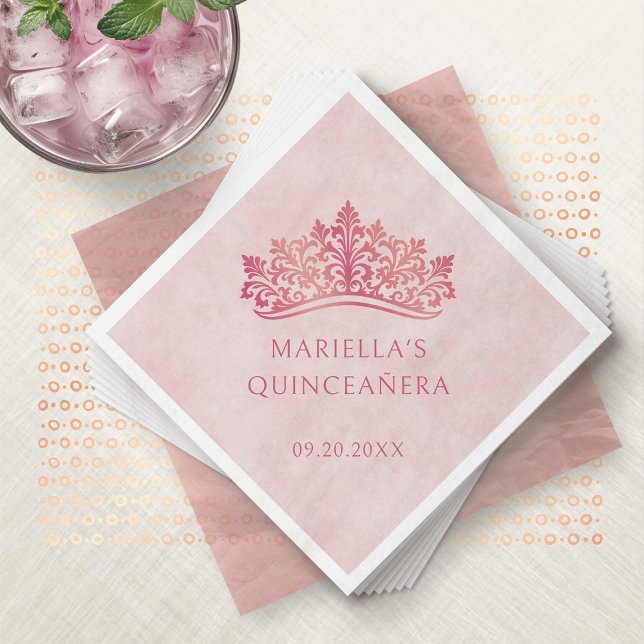 Pink Tiara Crown Elegant Quinceanera Napkin (Creator Uploaded)