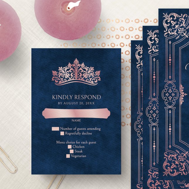Pink Tiara Crown Elegant Quinceanera RSVP Card (Creator Uploaded)