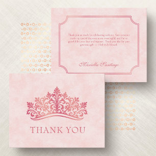 Pink Tiara Crown Elegant Quinceanera Thank You Card