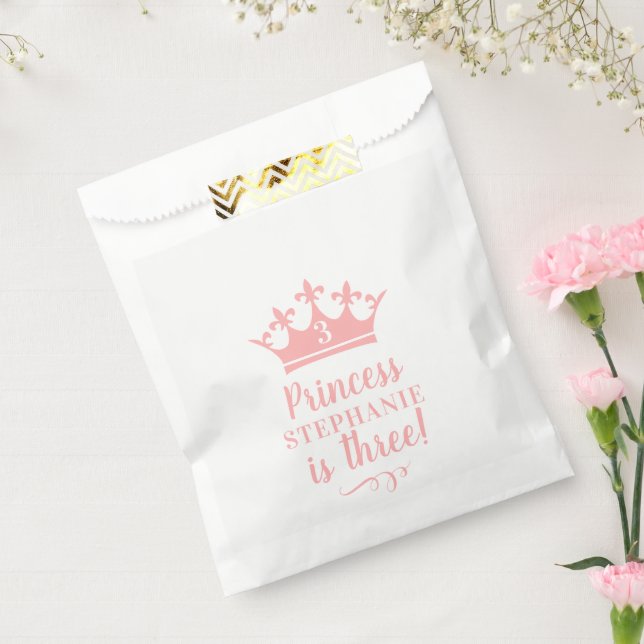Pink Tiara Crown Personalised Princess Party Favour Bags (Sealed)