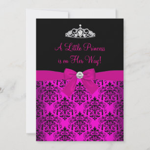 Pink Tiara & Damask Baby Shower Invitation