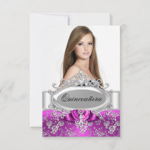 Pink Tiara & Floral Rose Quinceanera Invite