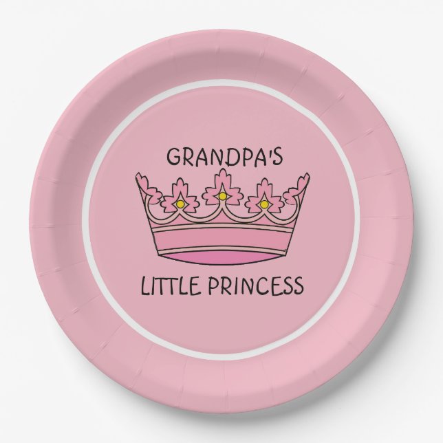 Pink Tiara Grandpa's Little Princess Paper Plate (Front)
