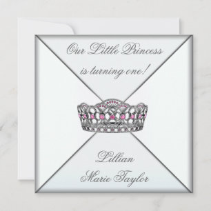 Pink Tiara Little Princess First Birthday Party Invitation