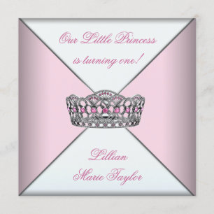 Pink Tiara Little Princess First Birthday Party Invitation