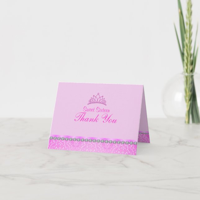 Pink Tiara sweet16 Thank You card (Front)