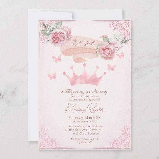 Pink Tiara Vintage Princess Baby Shower Invitation (Front)