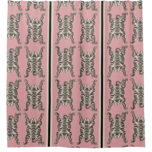 Pink Tibetan Tiger pattern Striped Shower Curtain (Front)