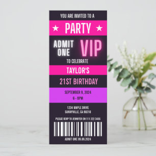 Pink Ticket 21st Any Age Birthday Party Invitation